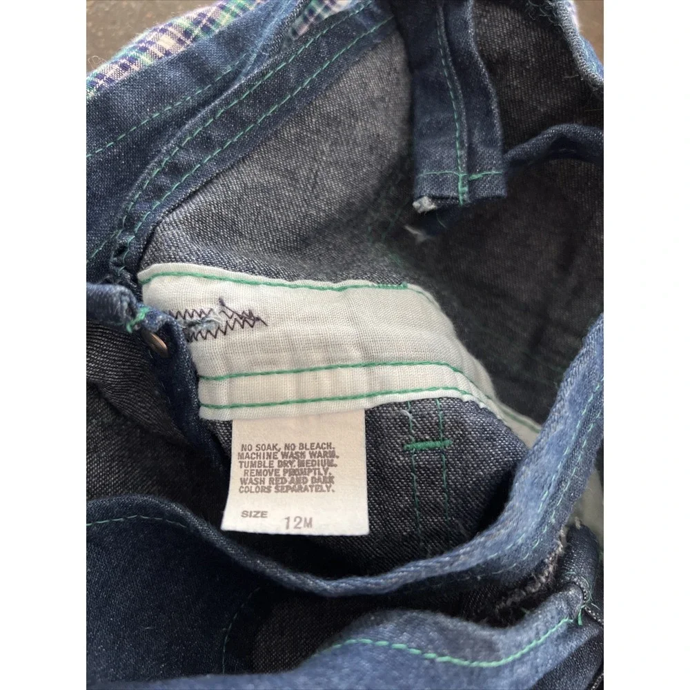 Vtg Oshkosh Vestbak Denim Bib Overalls Plaid Shirt Set Boys 12M USA RARE Plane